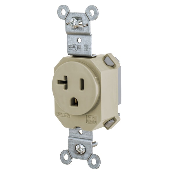 Straight Blade Receptacle, 5-20R, 20 A, 125V AC, 2 Pole, 3 Wire, Grounded
